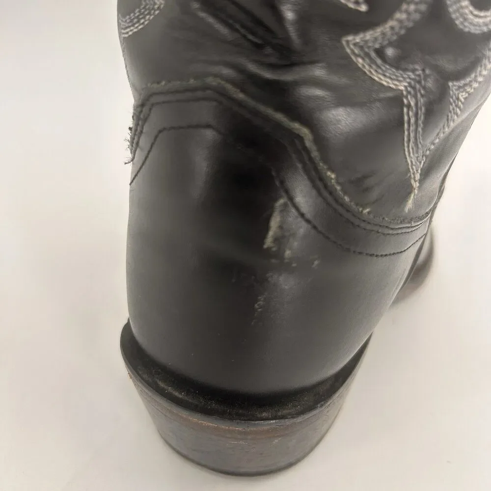 Justin Cowboy Boots 8.5 D Black Leather Western Scroll Stitch 1409 Pointed Toe